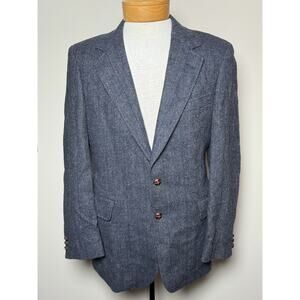 VTG Savile Row Herringbone Tweed Sport Coat Mens 40R Gray/Navy Wool Blazer UK